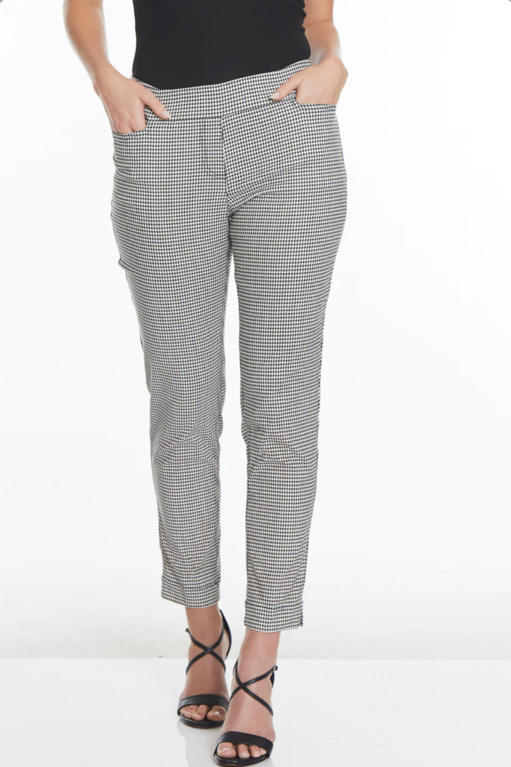 HOUNDSTOOTH ANKLE PANT - BLACK/WHITE