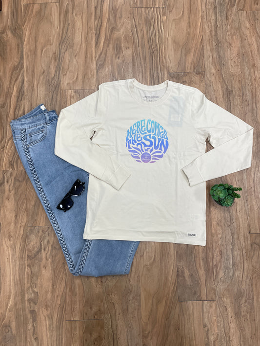 LIFE IS GOOD TRIPPY HERE COMES THE SUN TEE - PUTTY WHITE