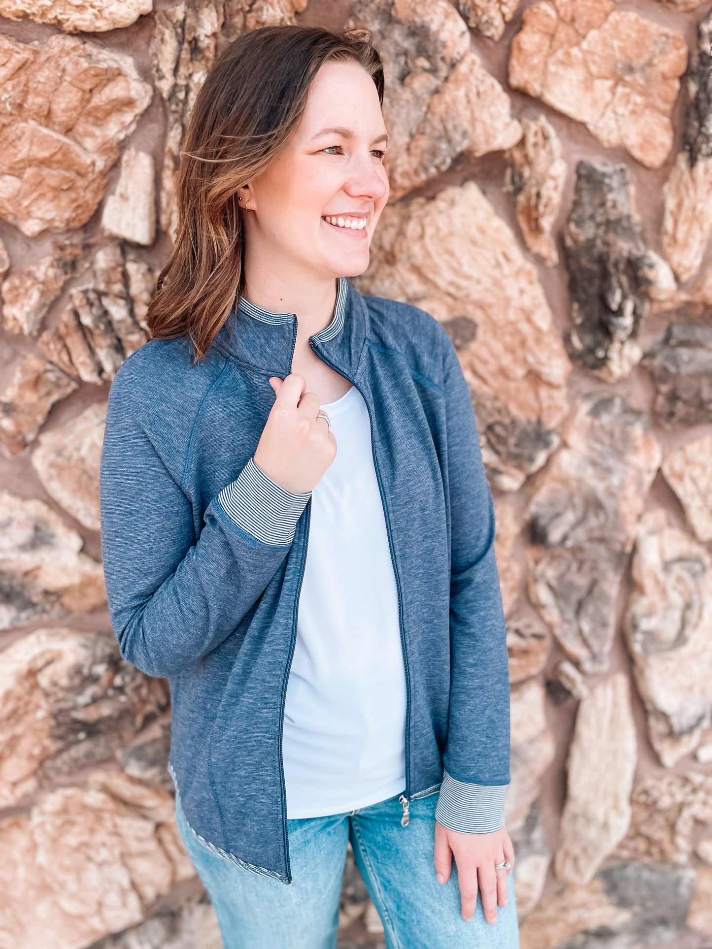 ZIP UP HEATHERED JACKET - NAVY