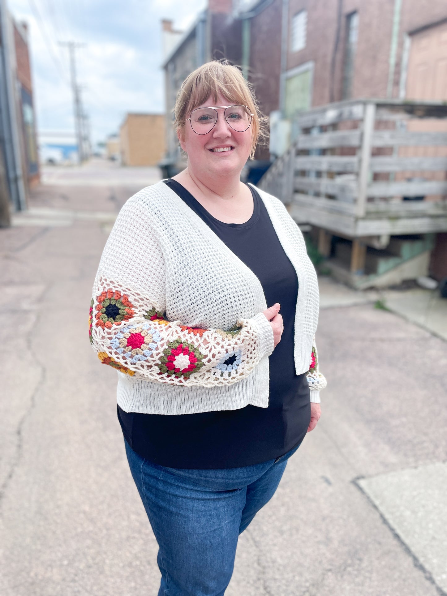 CROCHET PATCHWORK CARDIGAN - IVORY MULTI