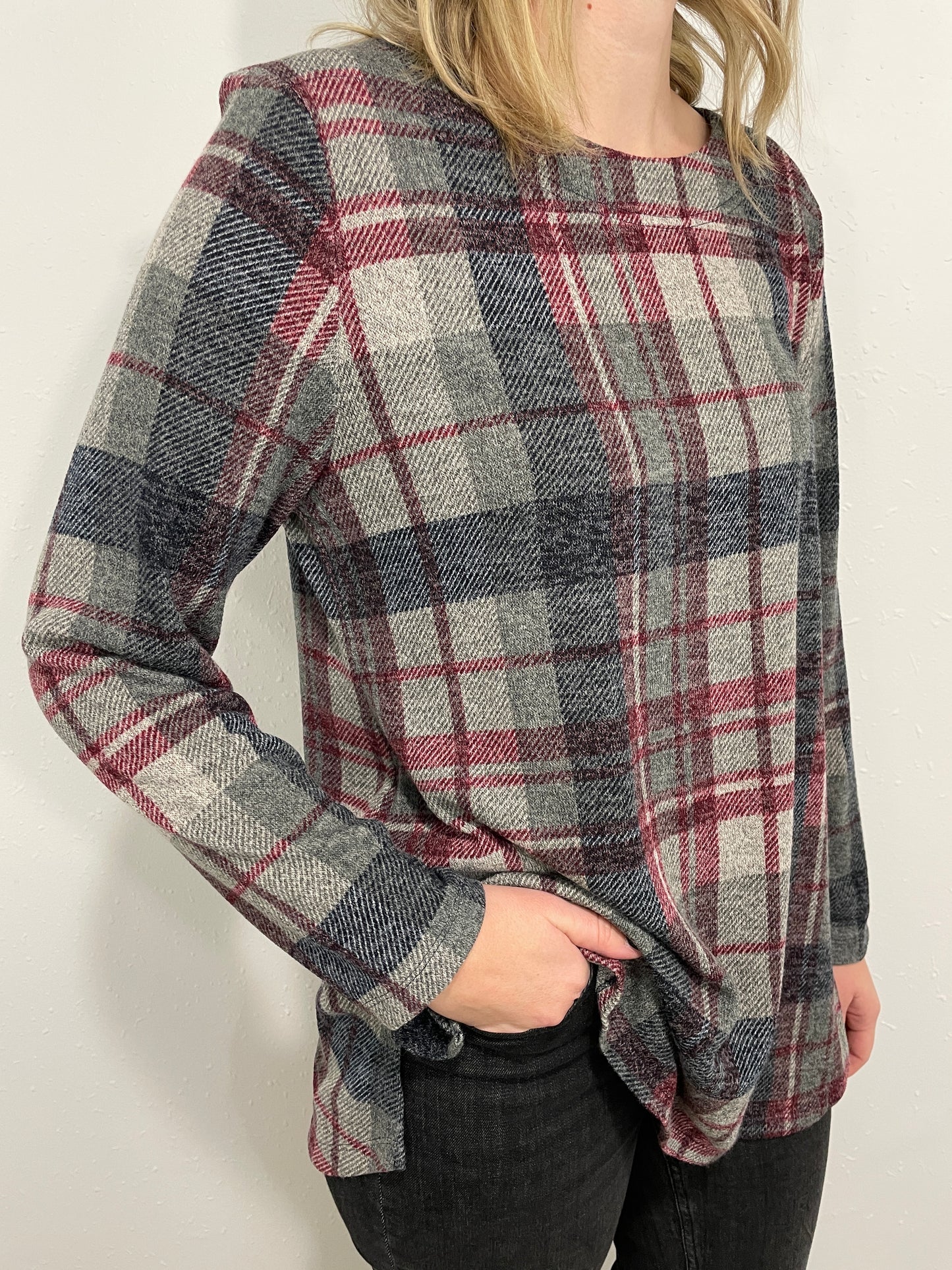 MAD FOR PLAID TOP - RED/GREY