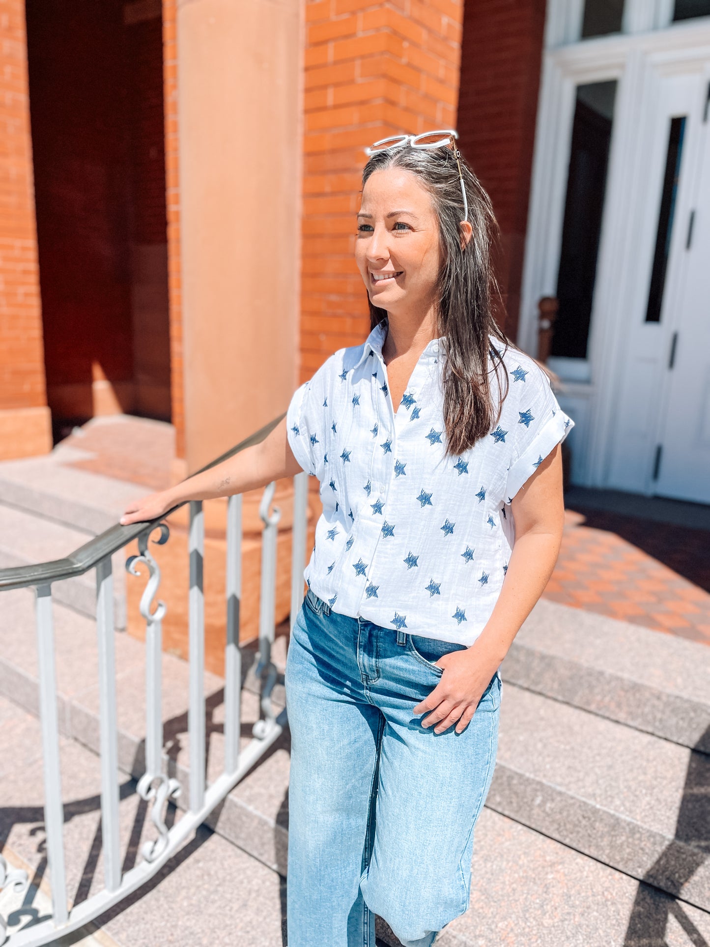 PARTY IN THE U.S.A. BLOUSE - WHITE/NAVY