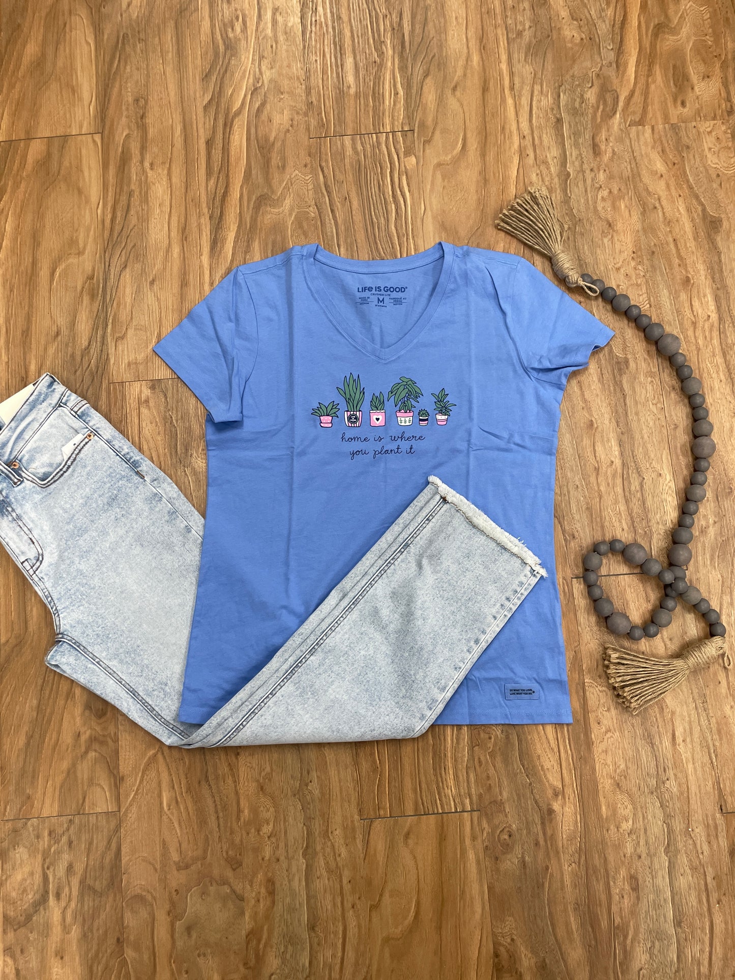 LIFE IS GOOD HOME IS WHERE YOU PLANT IT TEE - CORNFLOWER