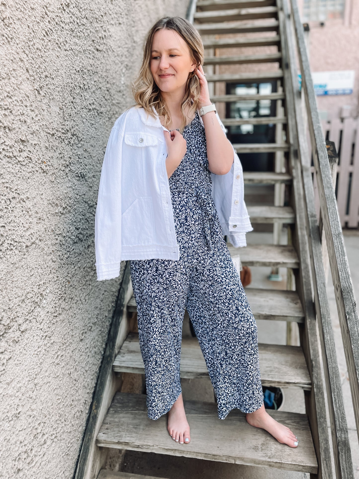 COASTAL VIBES SMOCKED JUMPSUIT - OCEAN BLUE MULTI