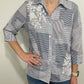 MIX STRIPE EMBROIDERED BLOUSE - NAVY/WHITE