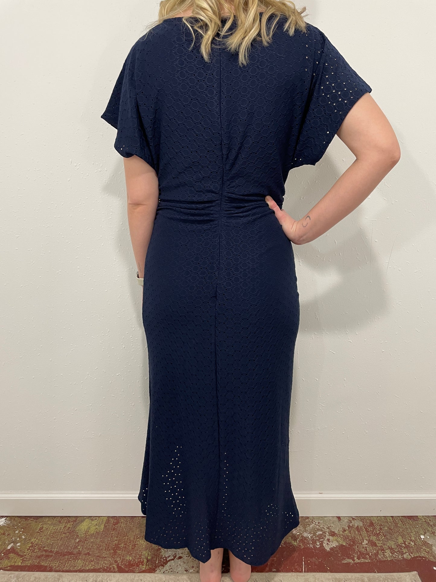 A THOUSAND WISHES EYELET DRESS - NAVY