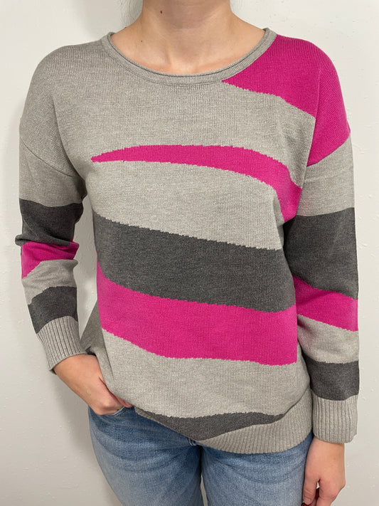 HEARTFIRST DROP SHOULDER SWEATER - FUCHSIA/GREY