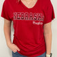 NEBRASKA RUCHED V NECK TEE - RED