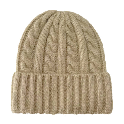 SOLID CABLE KNIT BEANIE HAT