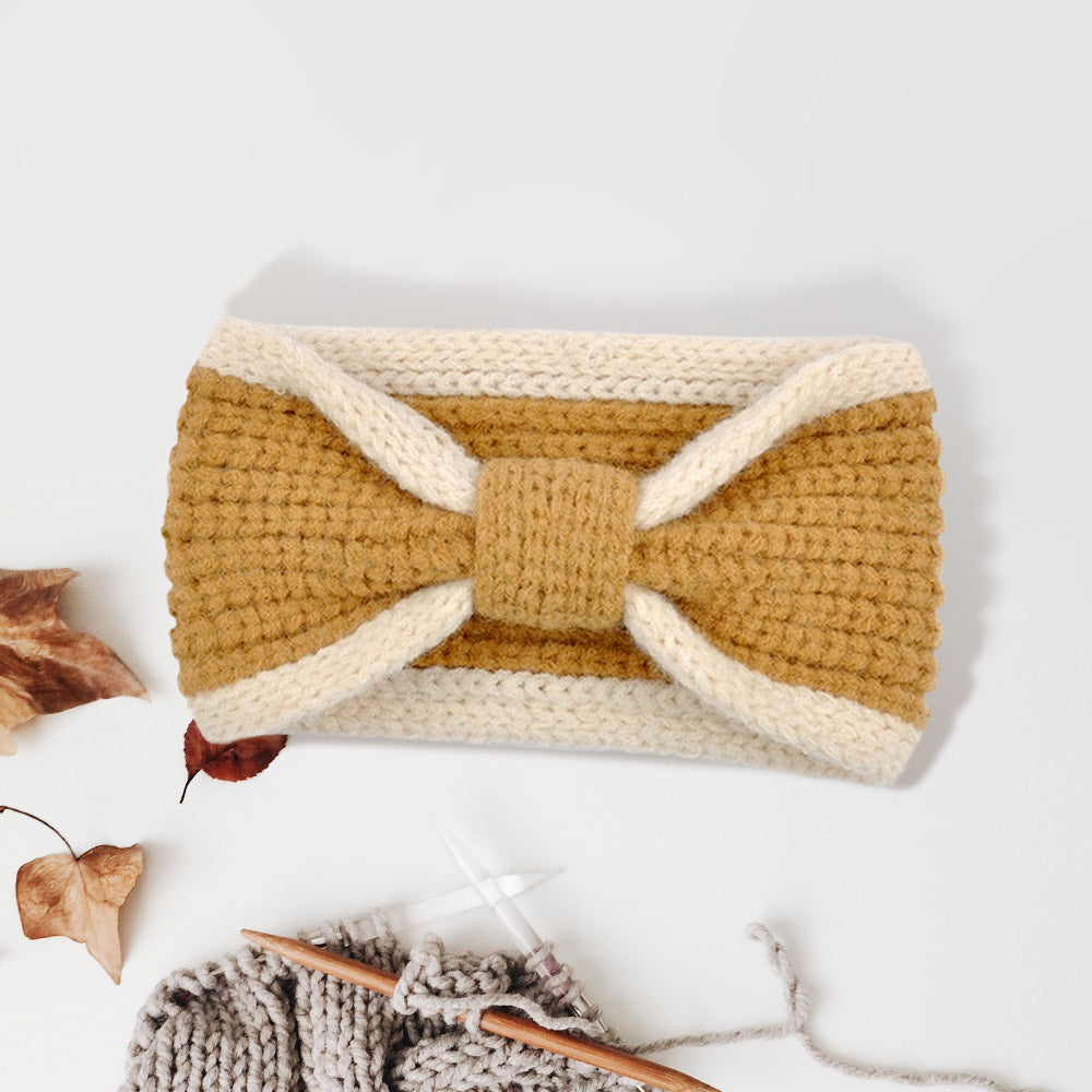 TWO TONE KNIT BOW EARMUFF HEADBAND