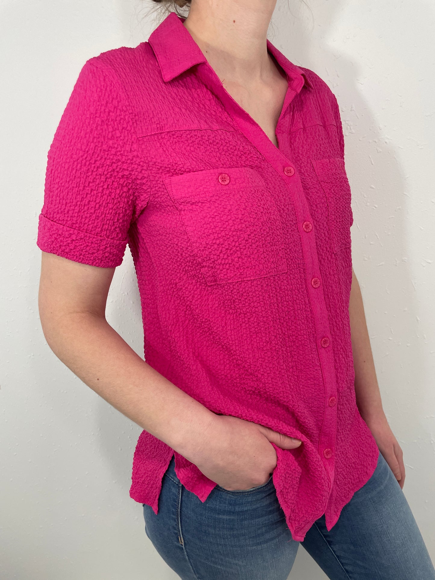 PINK IS THE NEW BLACK BUTTON UP - FUCHSA