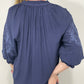 EMBROIDERED SLEEVE PEASANT TOP - NAVY