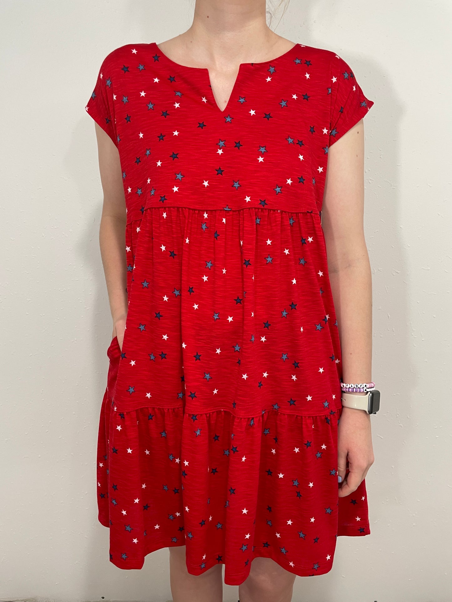 OH MY STARS TIERED DRESS - RED/WHITE/BLUE