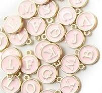 INITIAL PINK CIRCLE CHARM - GOLD