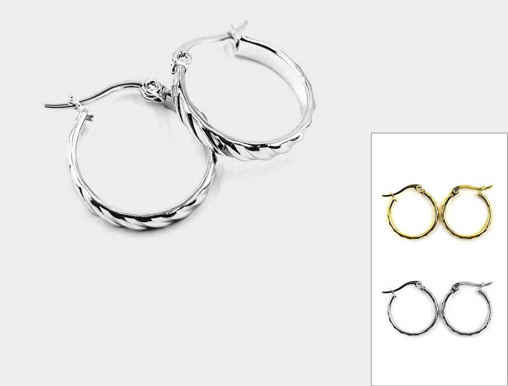 STAINLESS STEEL TEXTURED HOOP EARRING