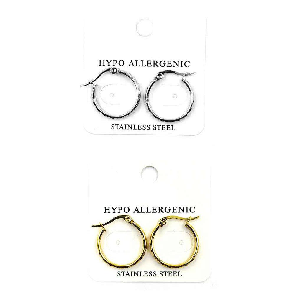 STAINLESS STEEL TEXTURED HOOP EARRING