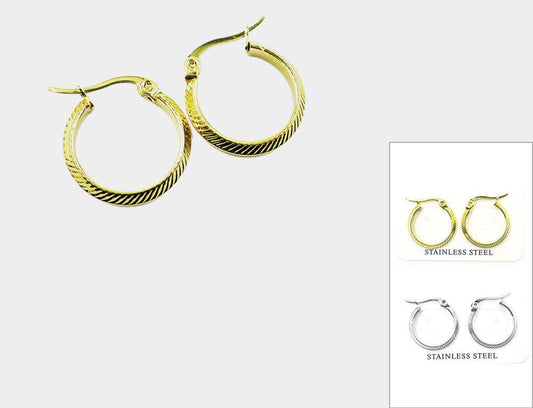 TEXTURED STAINLESS STEEL HOOP EARRING