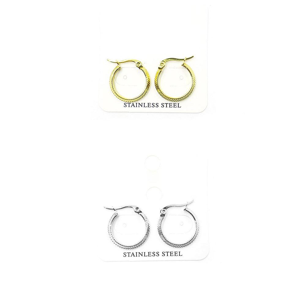 TEXTURED STAINLESS STEEL HOOP EARRING