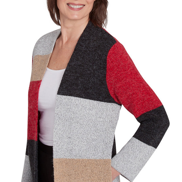 COLORBLOCK CARDIGAN SWEATER - RED/BLACK/GREY