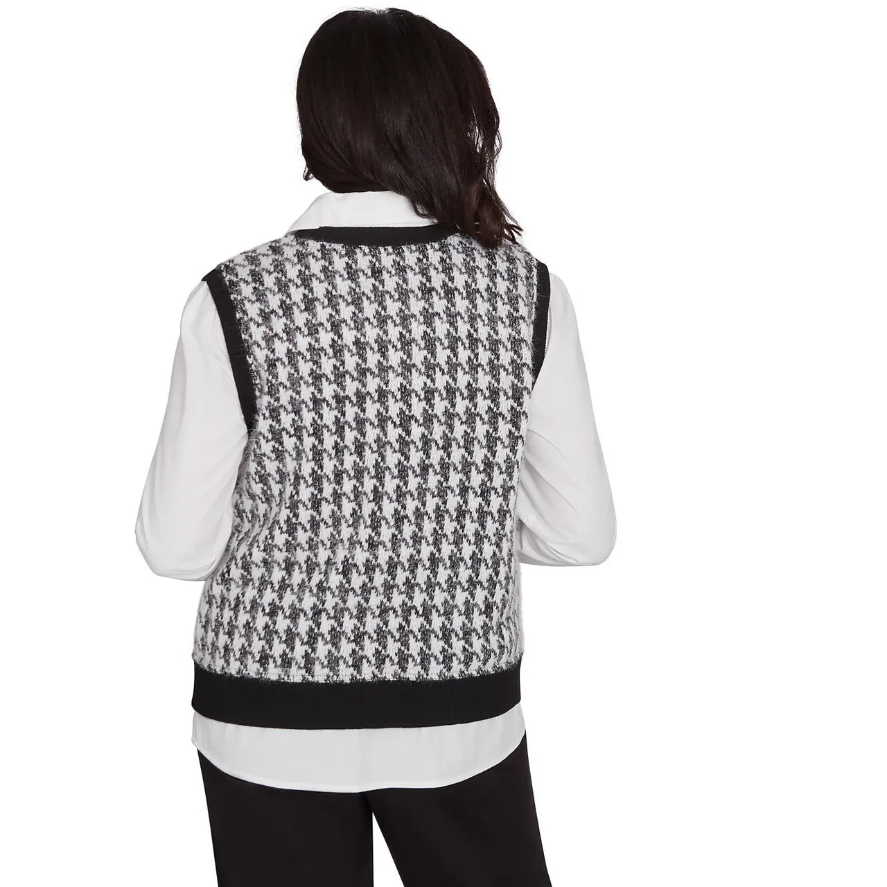 HOUNDSTOOTH VEST/BLOUSE 2FER - BLACK/WHITE