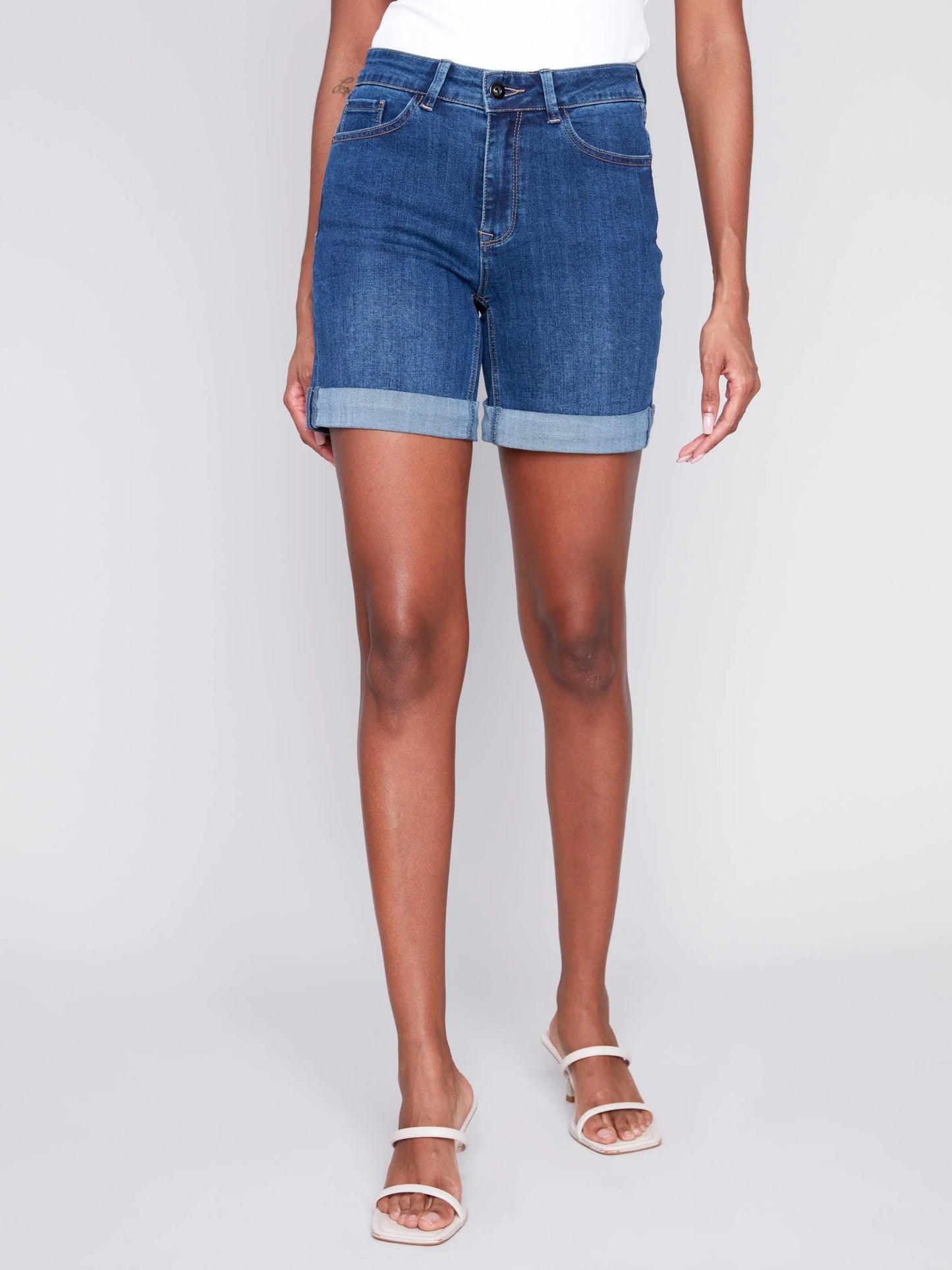 CHARLIE B CUFFED HEM DENIM SHORT - INDIGO