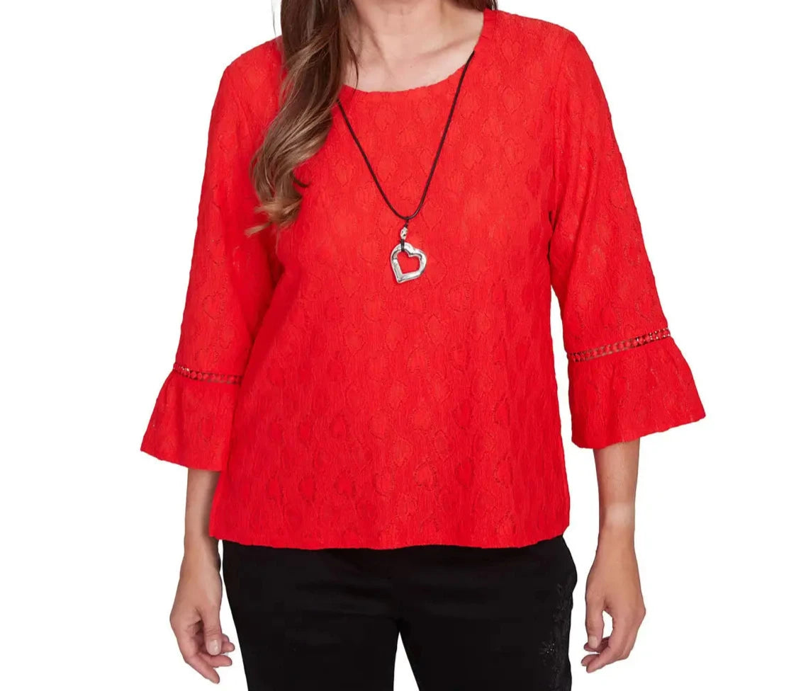 SOLID HEART TEXTURED TOP - RED