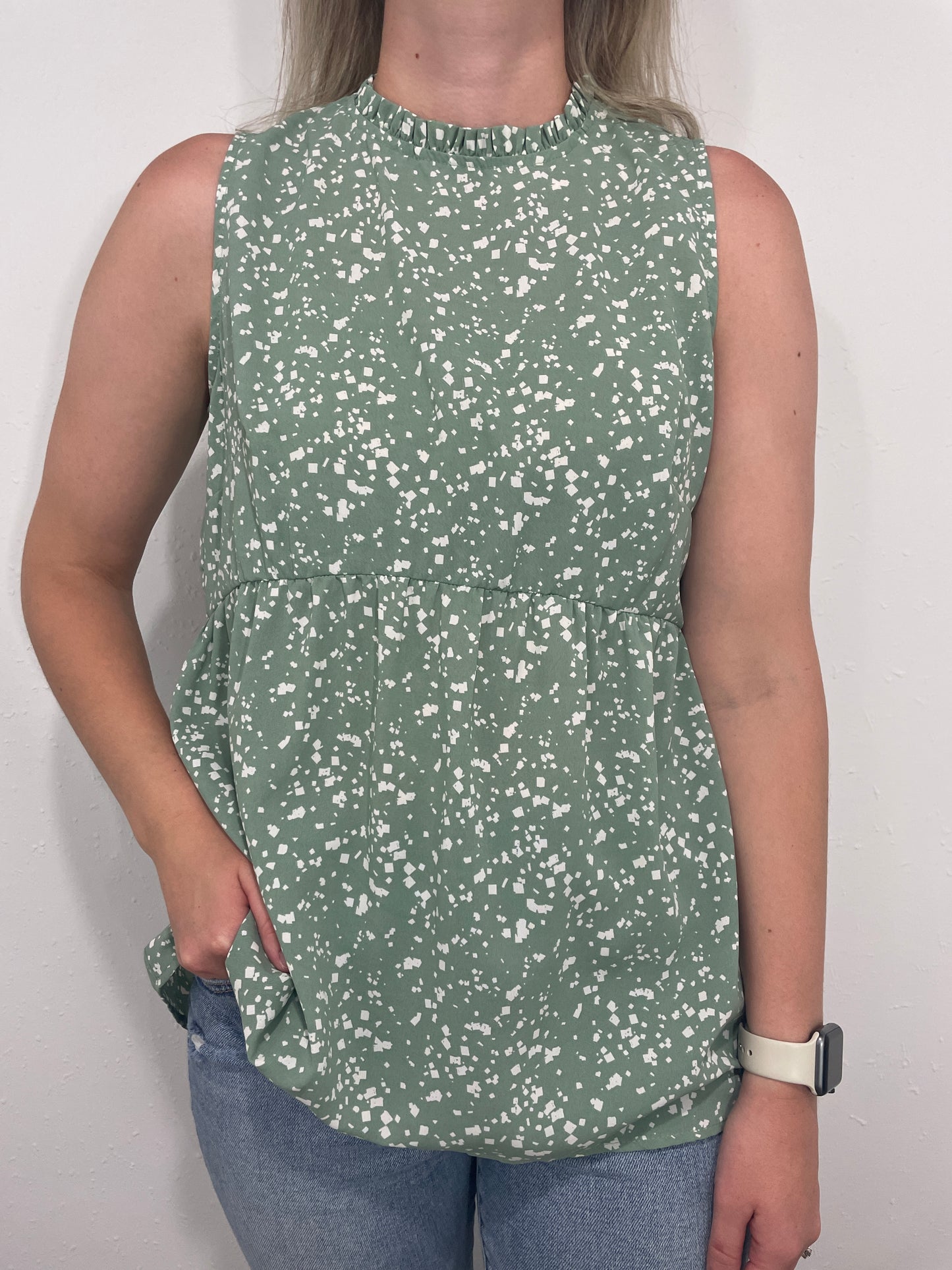 MOMENT IN TIME PEPLUM TANK - SAGE/WHITE