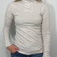 PIN STRIPE SHIRRED MOCK NECK SWEATER - IVORY