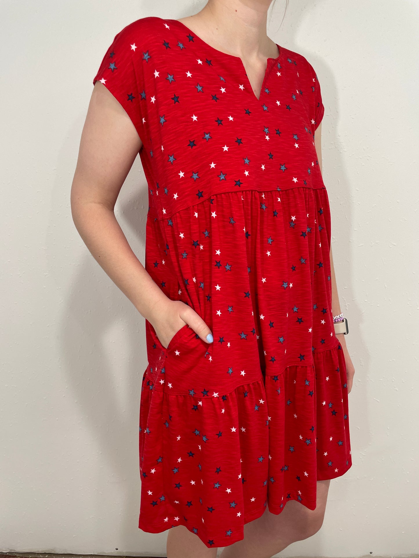 OH MY STARS TIERED DRESS - RED/WHITE/BLUE