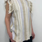 STATEMENT SLEEVE BUTTON FRONT TOP - SAND/BLUE