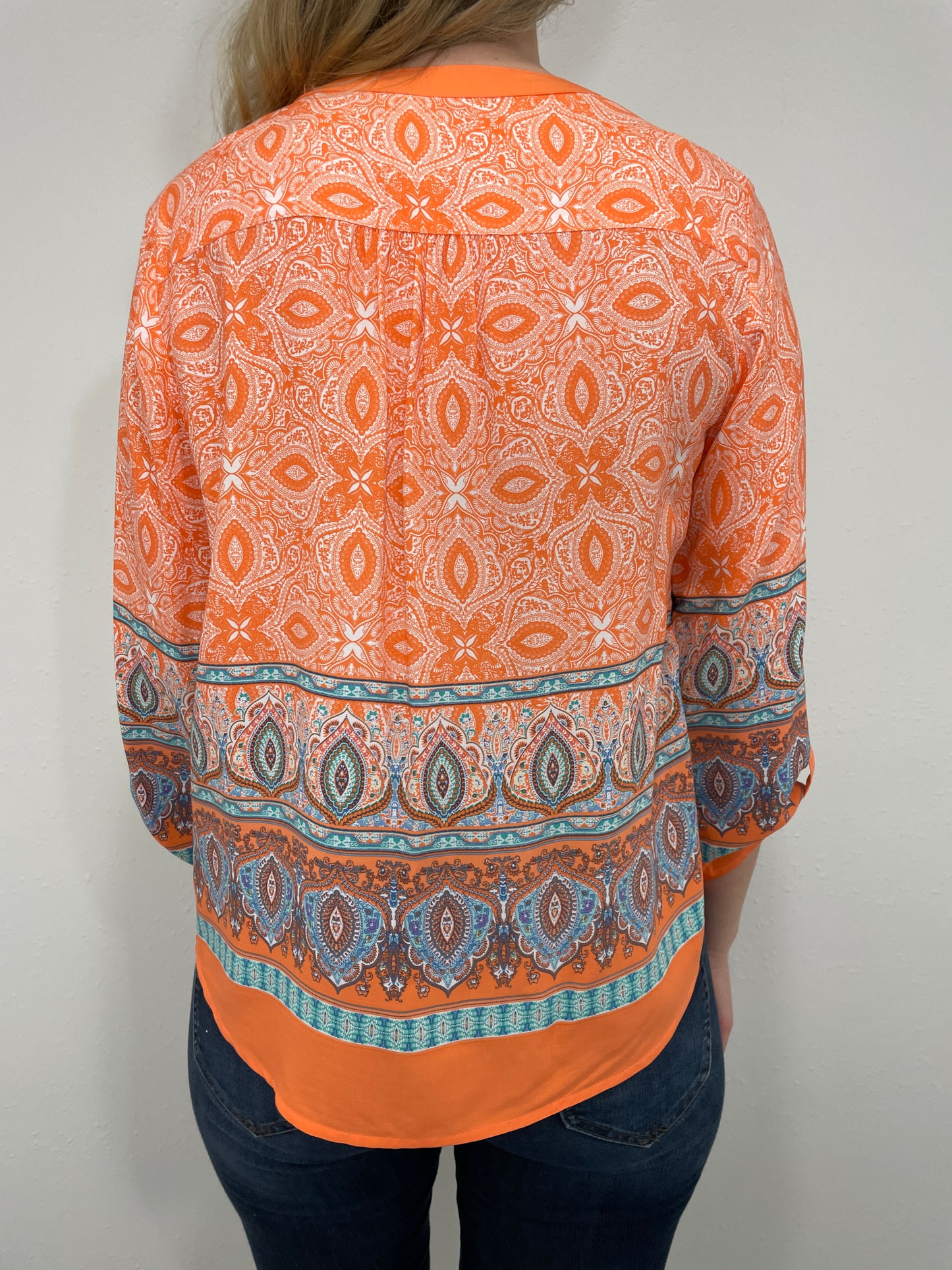 BOTANICAL GARDEN TOP - ORANGE/BLUE