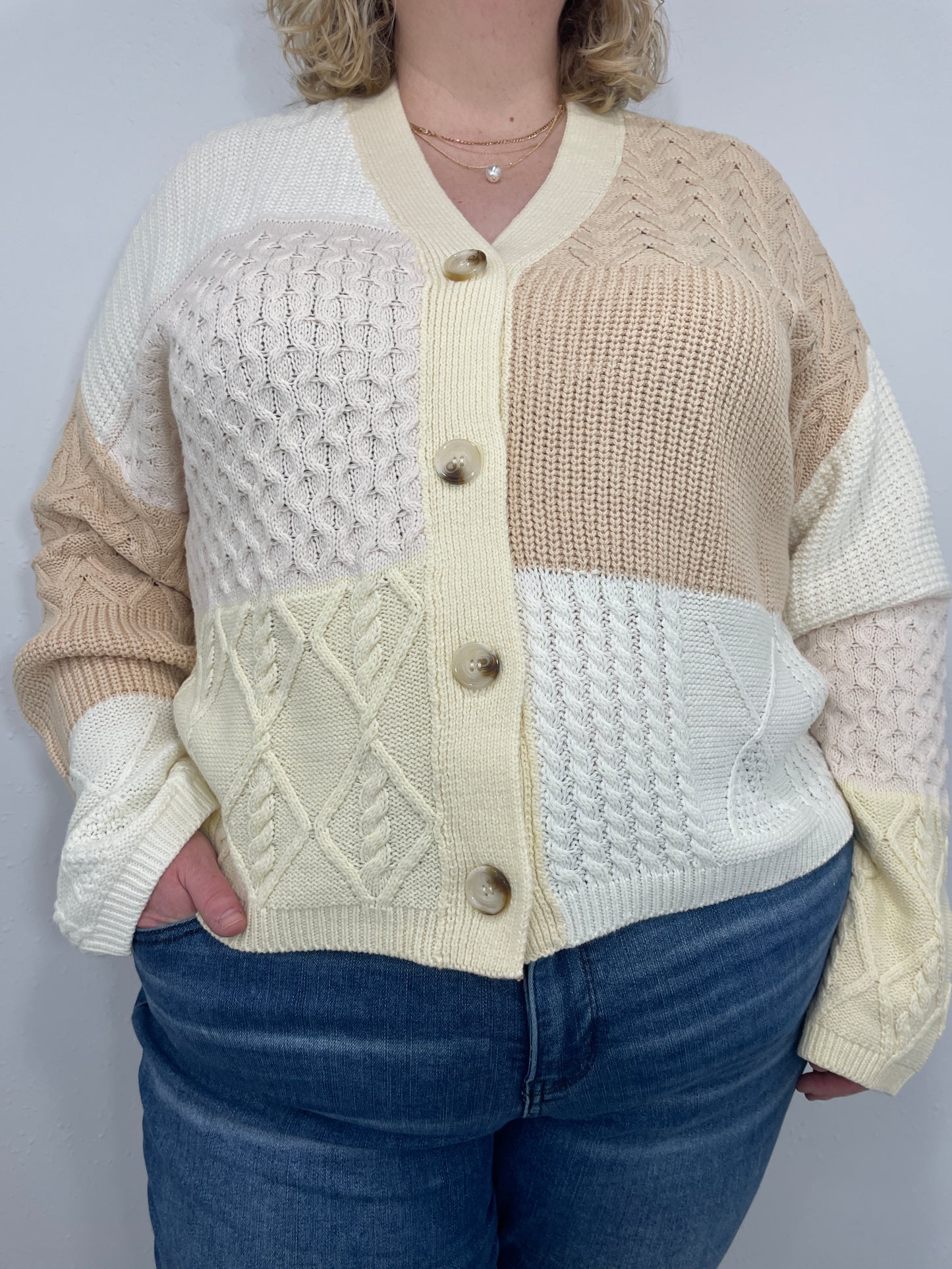 MIXED TEXTURE CARDIGAN - IVORY MULTI