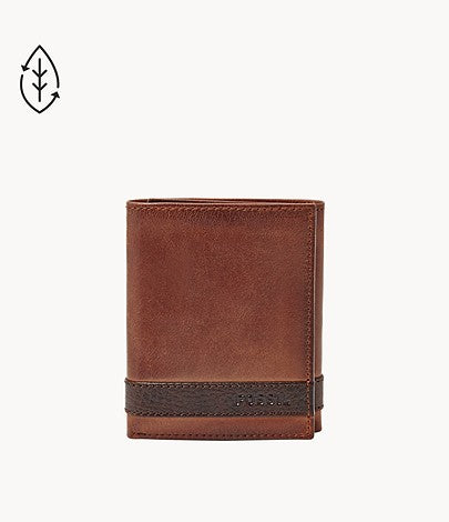 FOSSIL QUINN TRIFOLD WALLET - BROWN